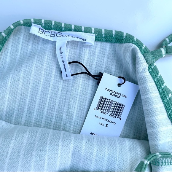 NWT BCBG Pistachio Green and White Striped Cami Bodysuit, Adjustable Straps, S - Picture 4 of 5